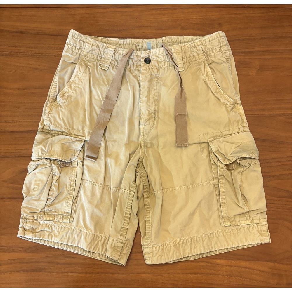Hollister Cargo Shorts Men L Khaki Surfer Paratrooper Heavyweight Distressed 10"